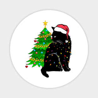 Black Cat christmas light tshirt funny cat lover christmas Magnet